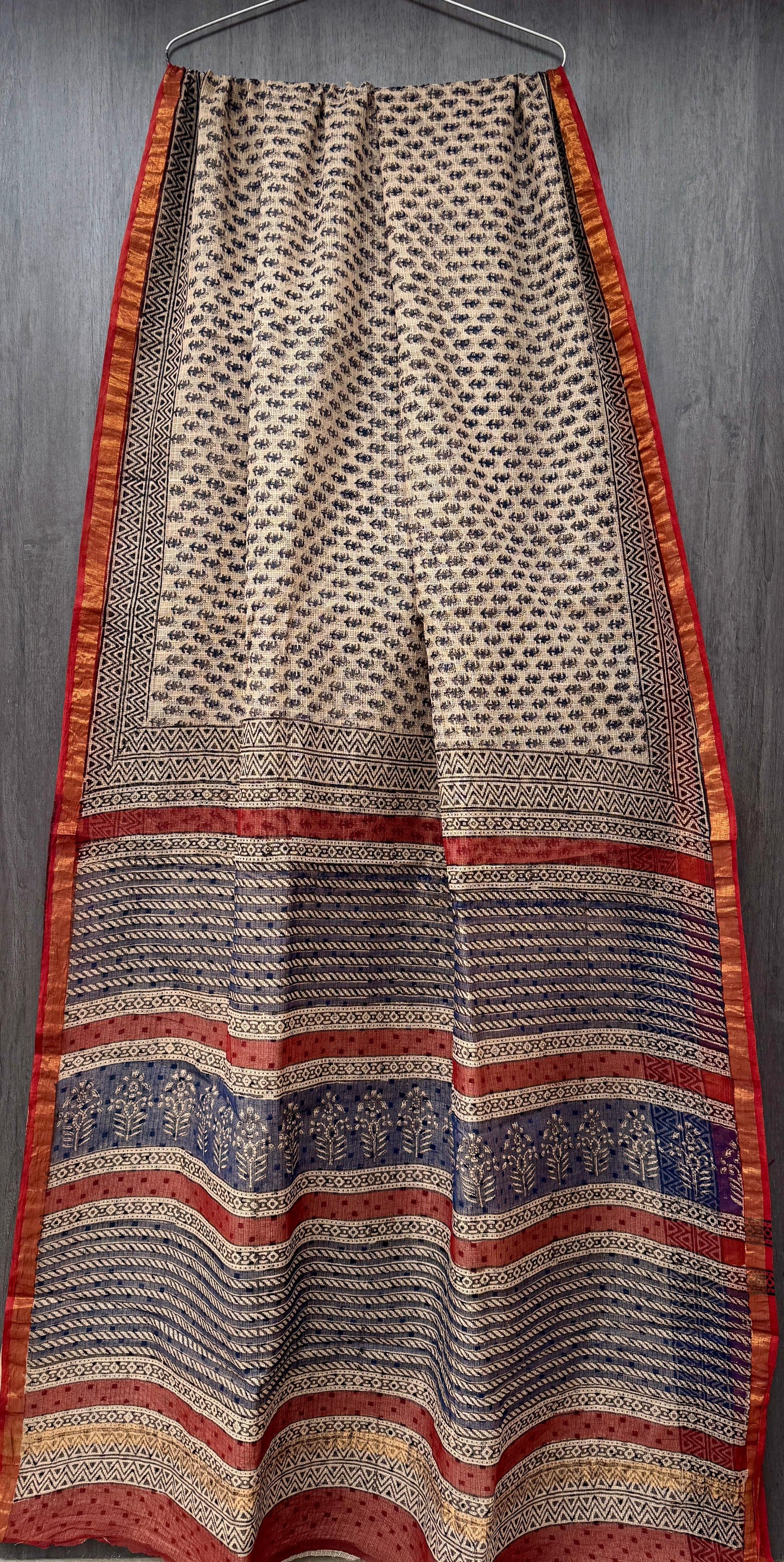 “Neelpushp” – Handblock Kota Doria Saree