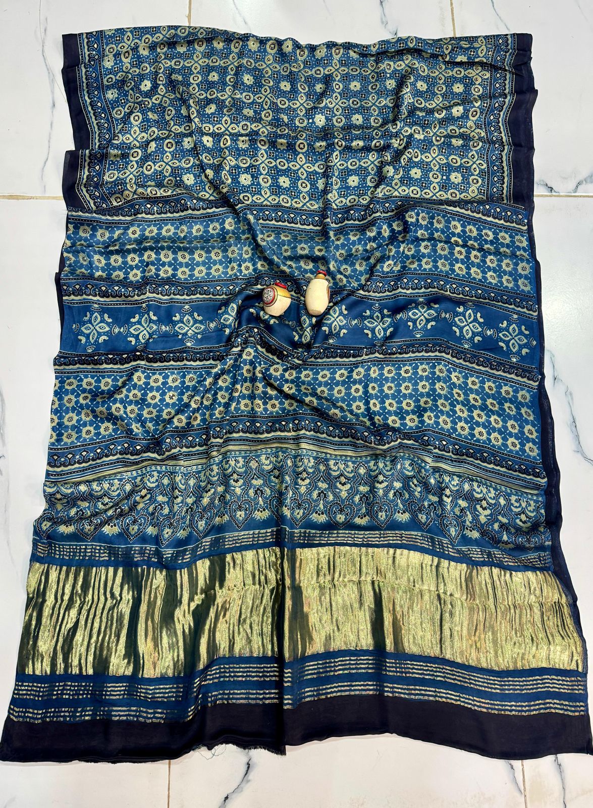 “Neelkamal – Indigo Ajrakh Saree with Zari Tissue Pallu”