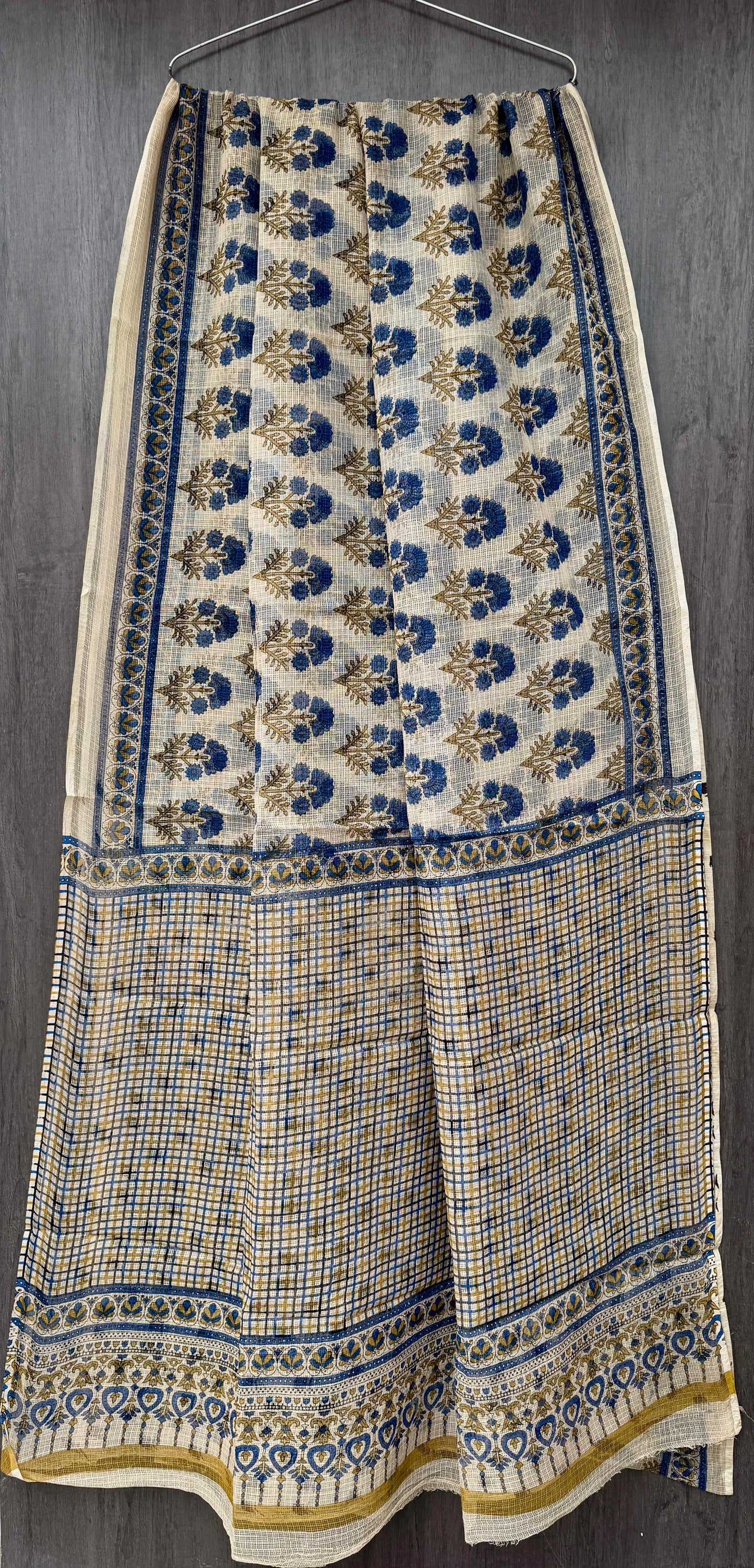 “Indigo Jharokha” – Bagru Handblock Kota Doria Saree