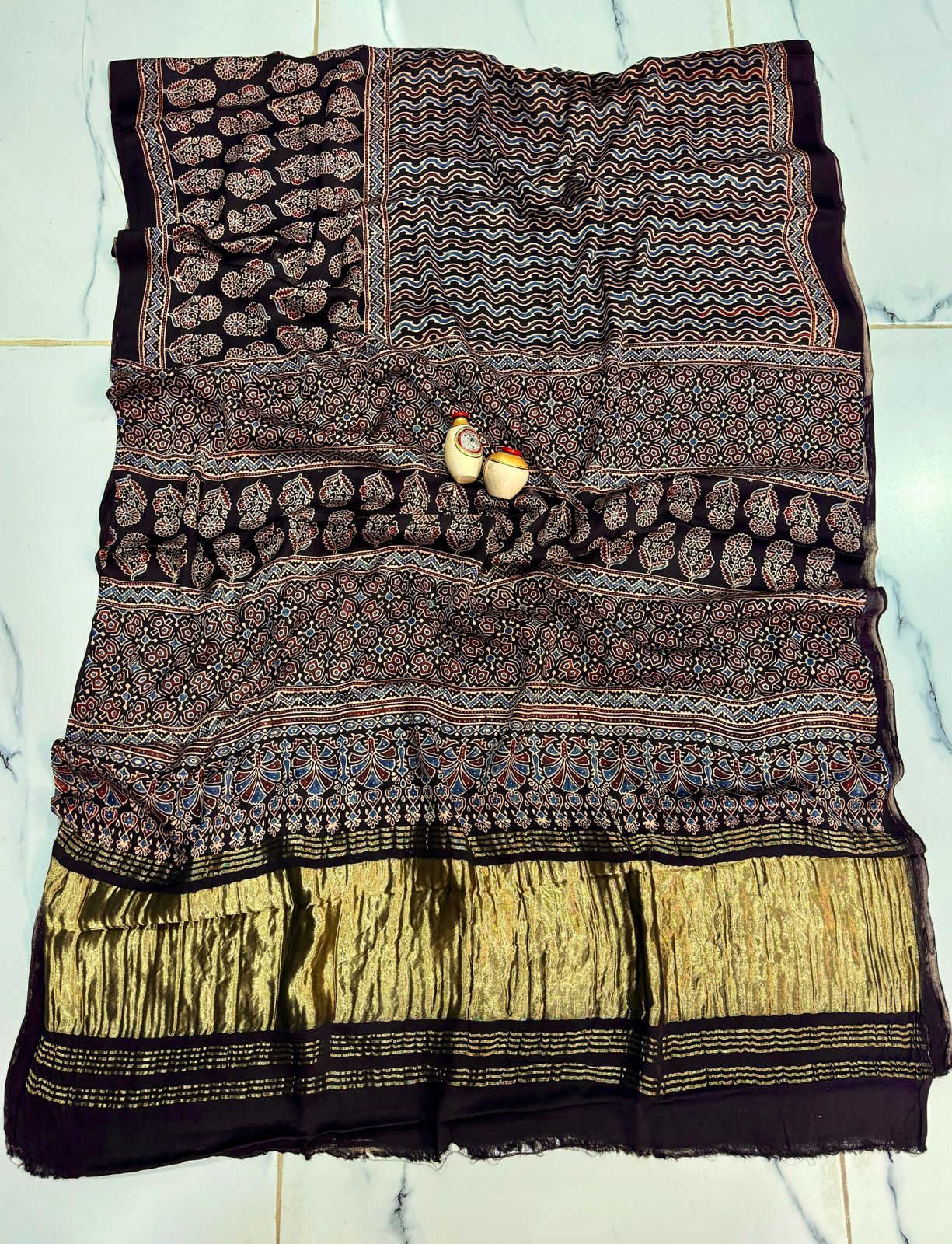 “Neelambari – Echoes of Earth & Gold Ajrakh Modal saree”