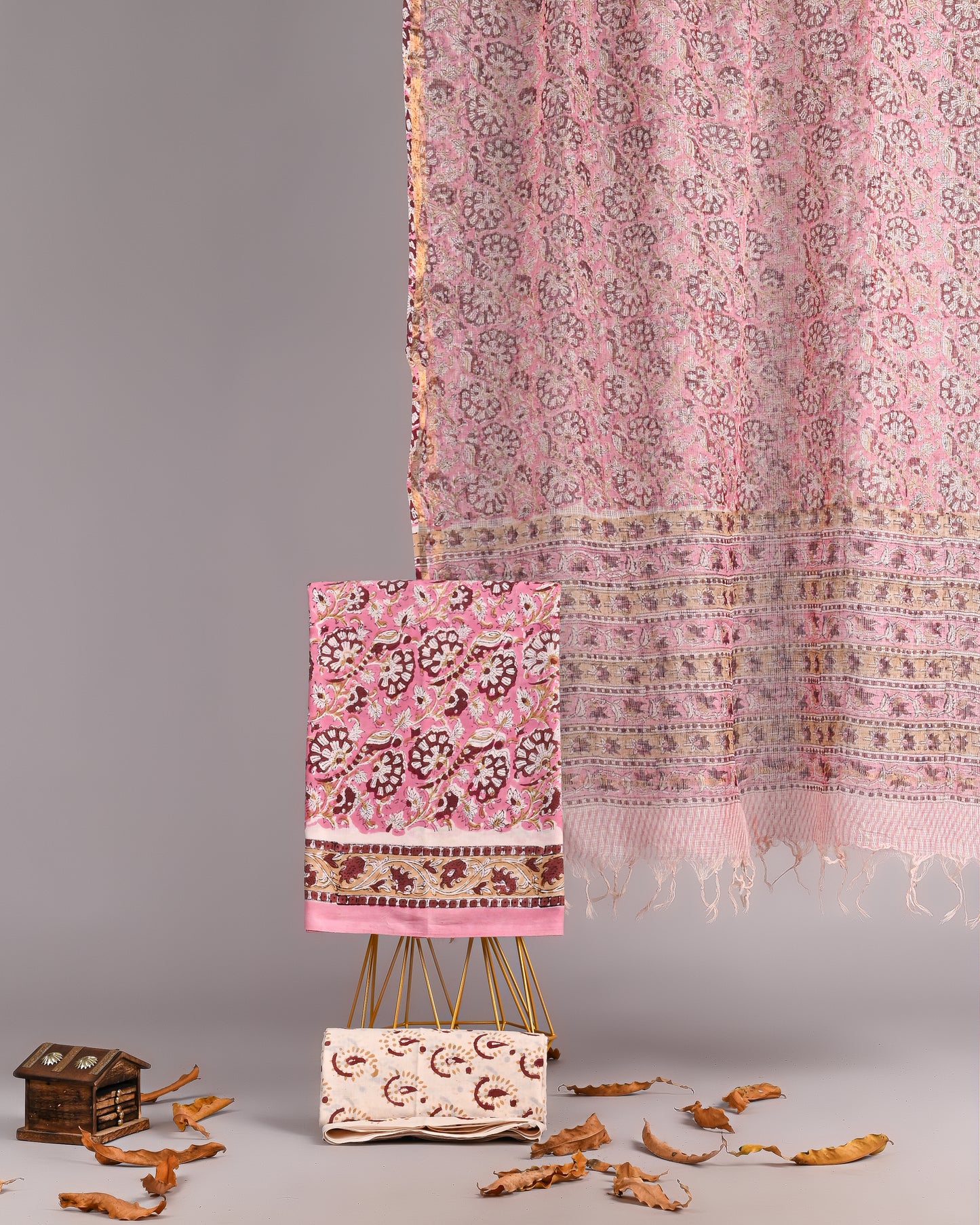 Gulab Vatika – Pink Handblock Cotton Suit with Kota Doria Dupatta