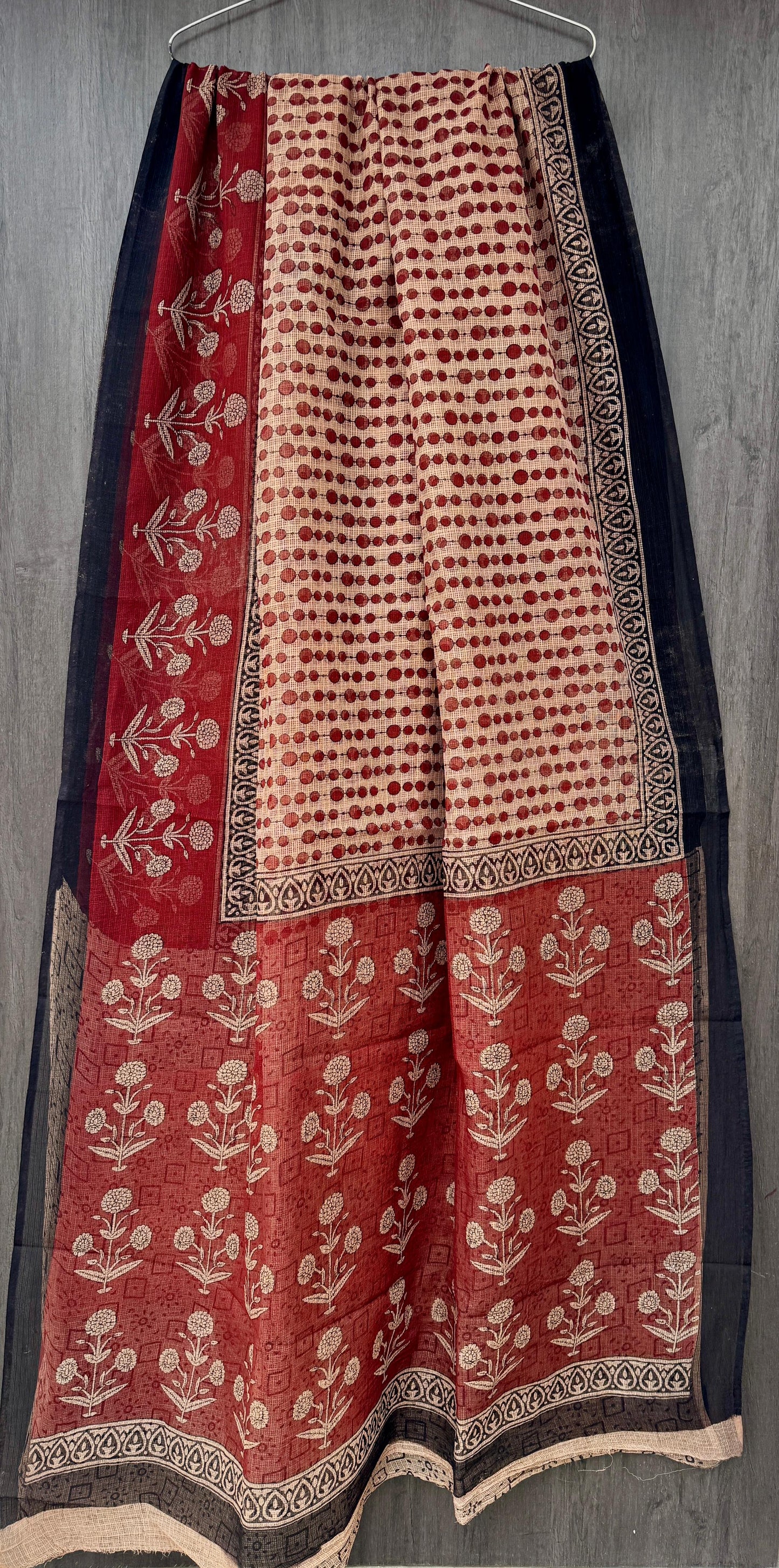 “Ruhani Rang - Handblock Red Floral Saree”