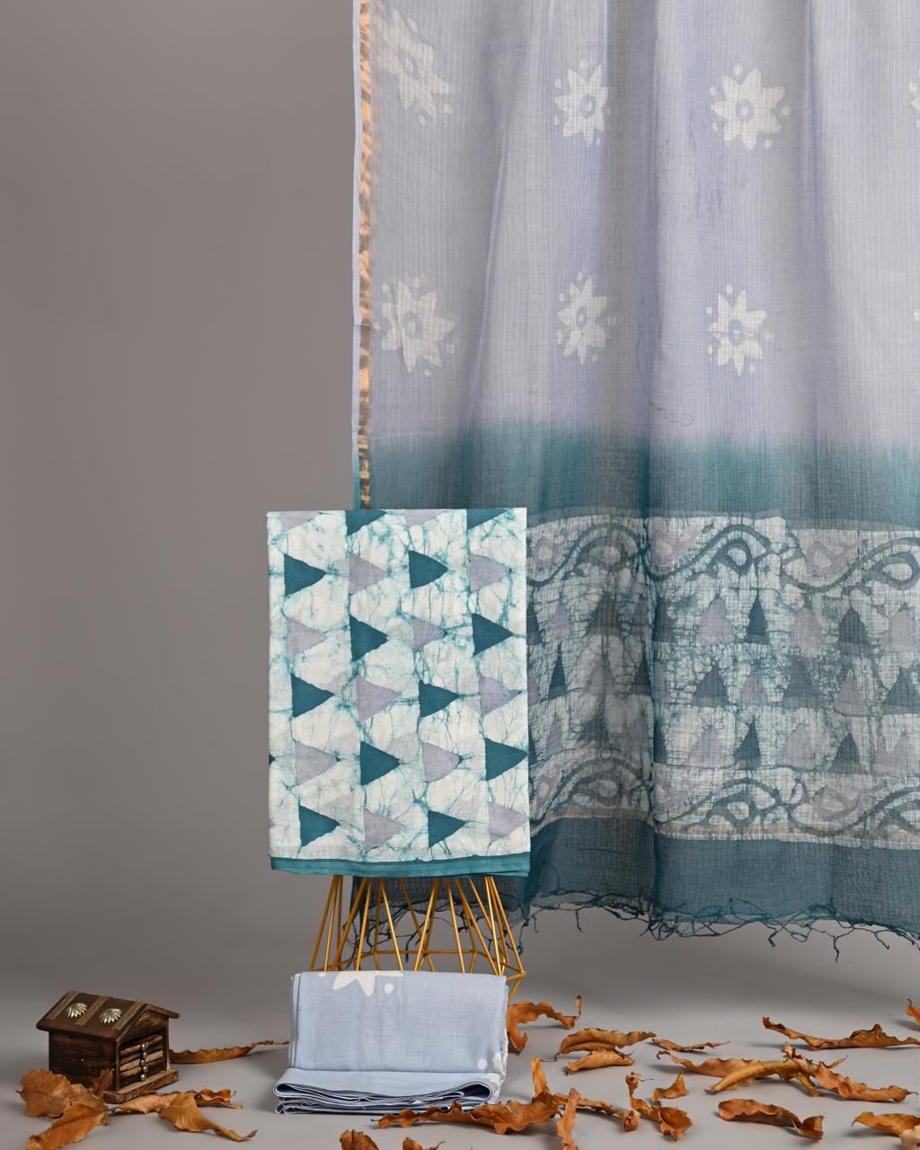 Green Echo – Batik Cotton Suit with Kota Doria Dupatta