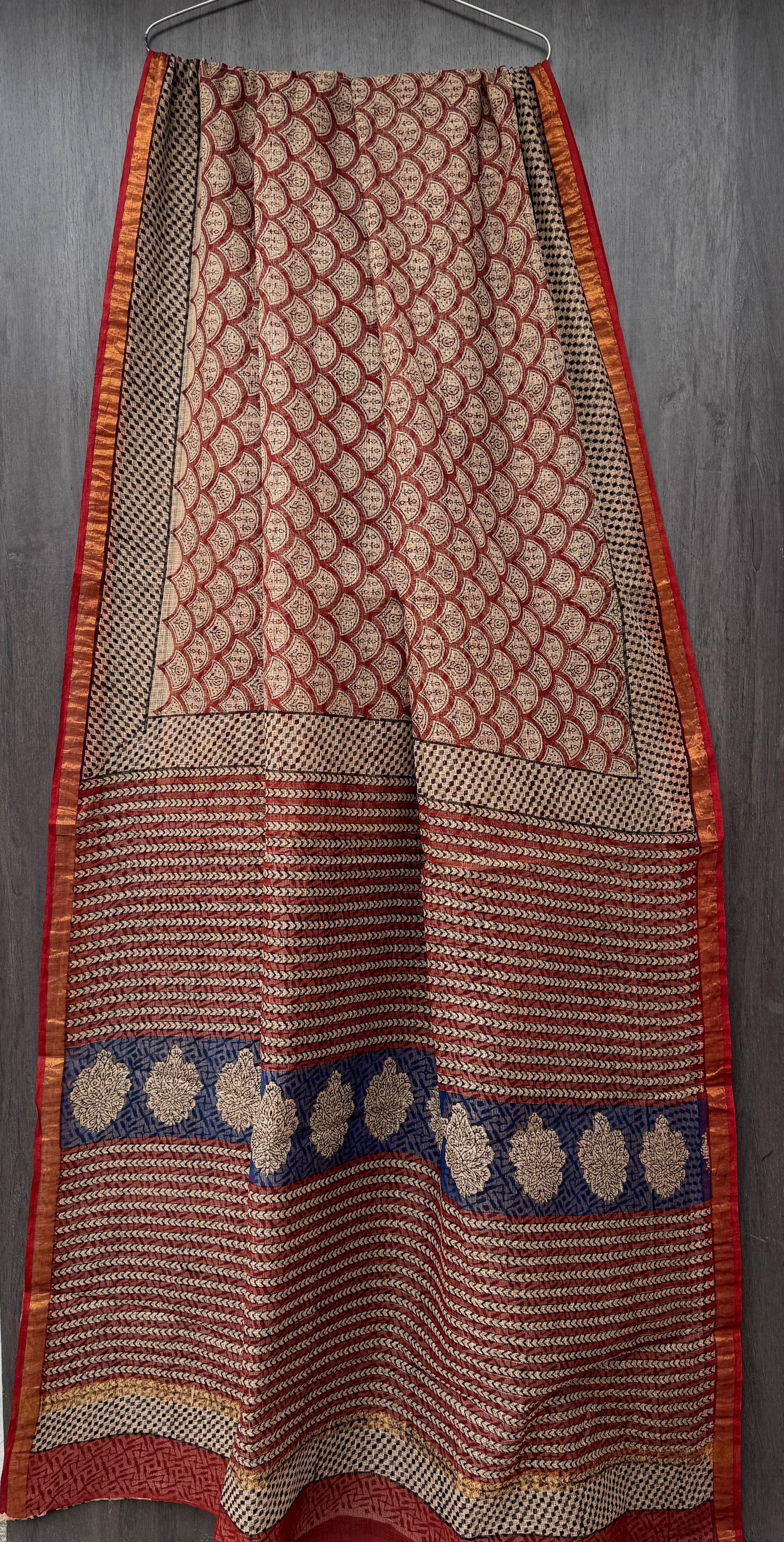 “Kesar Leher” – Handblock Printed Kota Doria Saree