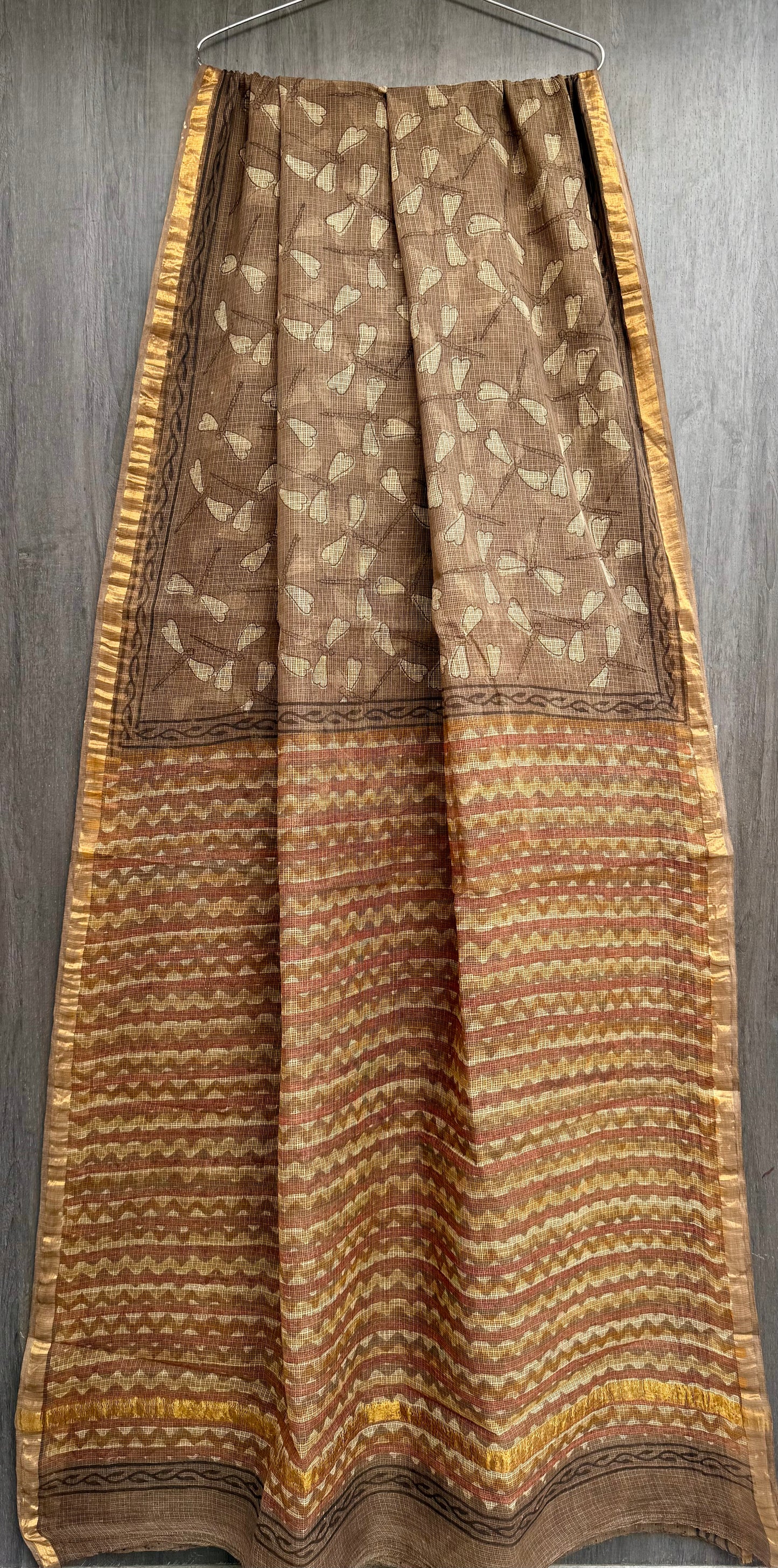 Ajrakh Elegance Handblock Printed Kota Doria Saree (With Blouse)
