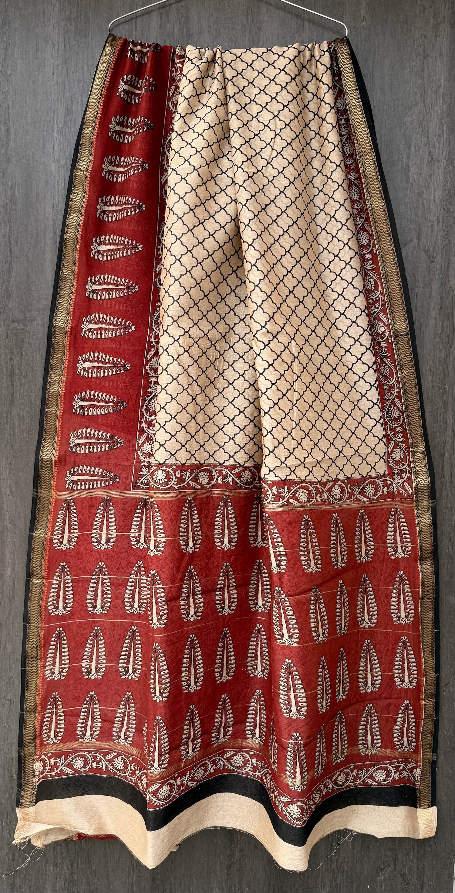 Handblock Printed Maheshwari Silk Saree