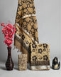 Brown & Antique Gold Woven Floral Linen Cotton Suit with Silver Border