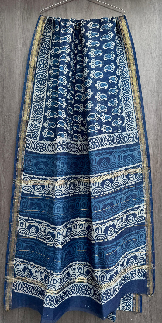 “Nilaya – Heritage Print Maheshwari with Zari Borders”