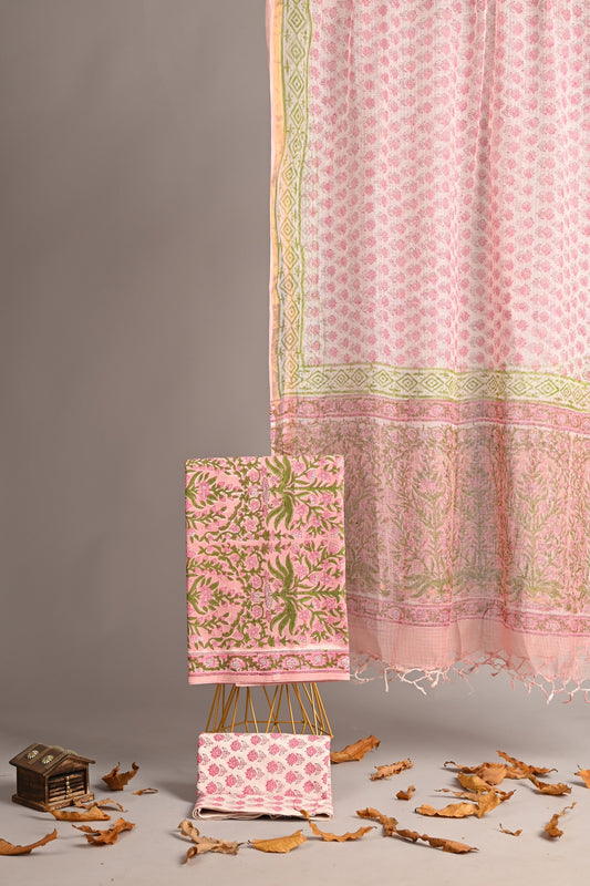 Gulbahaar – Pink Floral Cotton Suit with Kota Doria Dupatta