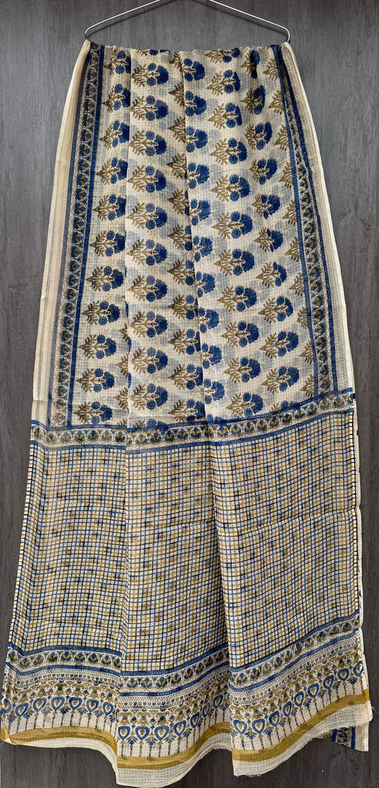 “Indigo Jharokha” – Bagru Handblock Kota Doria Saree