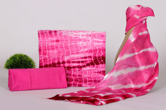Pink Tie-Dye Cotton Suit with Chiffon Dupatta