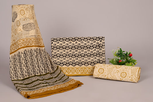 Traditional Bagru Print Cotton Suit with Mul Cotton Dupatta