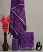 Royal Purple Batik Linen Cotton Suit with Silver Border