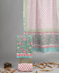 Aqua Blossom – Handblock Cotton Suit with Kota Doria Dupatta