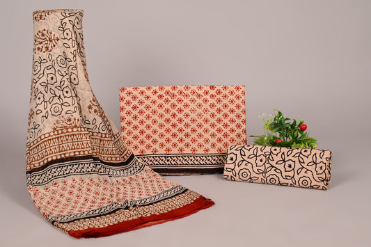 Bagru Print Cotton Suit with Chiffon Dupatta |