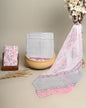 🌸 Pink Floral & Stripe Handblock Cotton Suit Set with Chiffon Dupatta