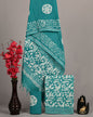 Teal Green Hand Batik Cotton Suit Set with Abstract Motifs