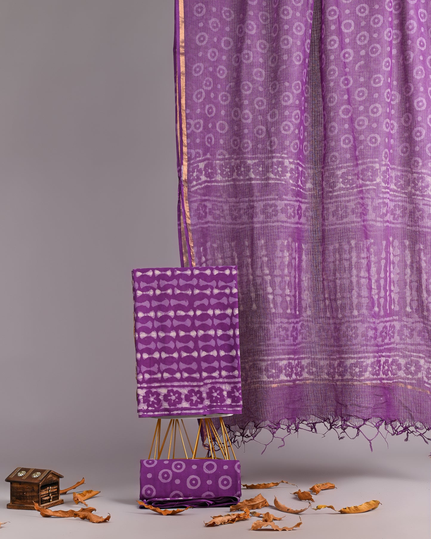 Purple Dabu Handblock Cotton Suit with Kota Doria Dupatta