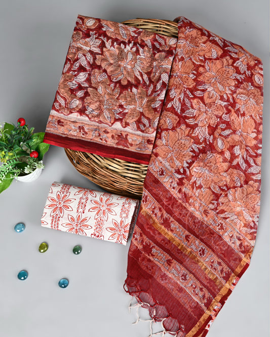 Tamar Gul Handblock Kota Doria Suit Set