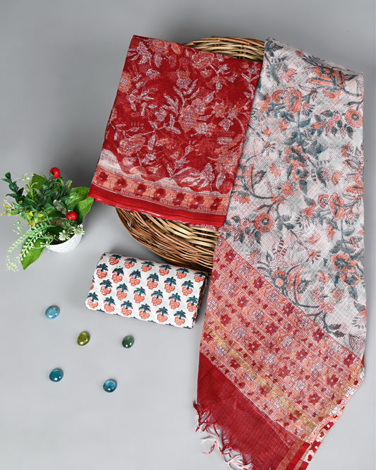 Gulnaar Rouge Handblock Kota Doria Suit Set