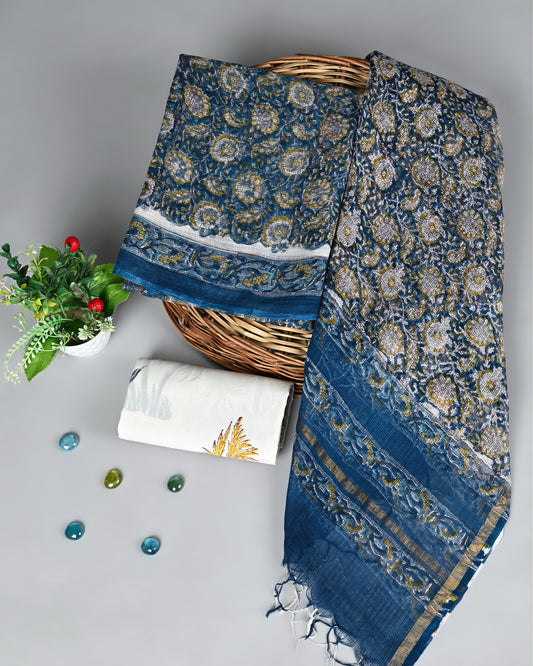 Royal Bloom Handblock Printed Kota Doria Suit Set