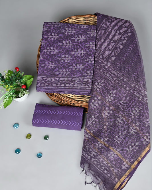 Royal Vann – Purple Handblock Kota Doria Suit