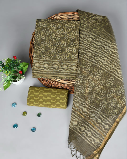 Forest Mist – Handwoven Kota Doria Set
