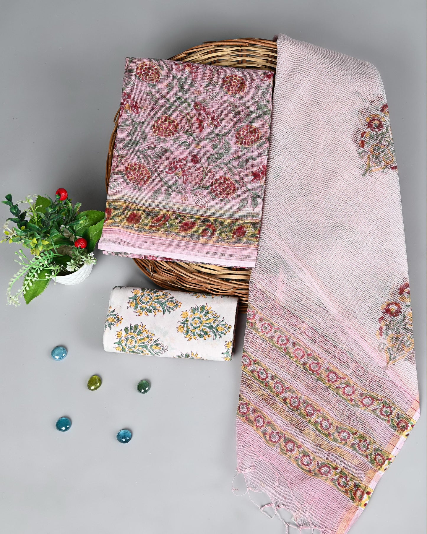 Gulab Baagh – Pink Floral Kota Doria Suit
